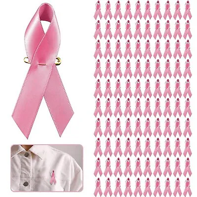 100pcs Breast Cancer Awareness Brooch Lapel Pins Pink Ribbon Lapel Pins Pink • £7.27