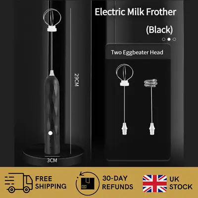 Rechargeable Electric Milk Coffee Frother Whisk Egg Beater Handheld Frappe Mixer • £8.99