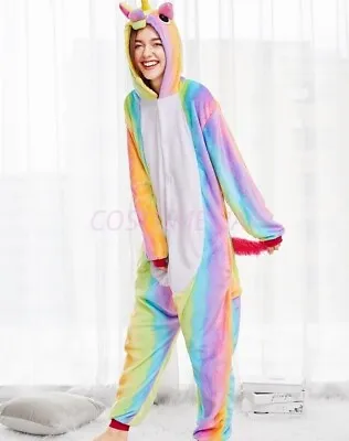 Cartoon Fluro Rainbow Unicorn Onesie Kigurumi Pyjamas Animal Costume Jumpsuit AU • $29.95