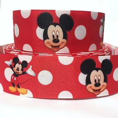 GROSGRAIN RIBBON 5/8  7/8  1.5  3  Mickey Mouse White Dots Red Printed M1M • $12.38