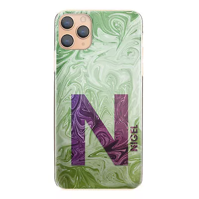 Personalised Initial Phone Case;Green Marble Swirl Print Hard Cover With Name • $33.56