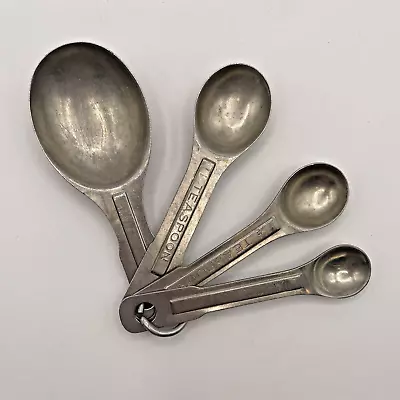 Full Set Vintage Aluminum Metal Oval Nesting Measuring Spoons On Ring  U. S. STD • $9