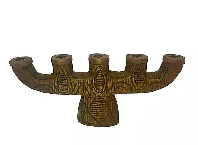 RARE Vintage Hand Carved Wood Boho Candelabra 5 Candlestick Holder Signed • $53.99