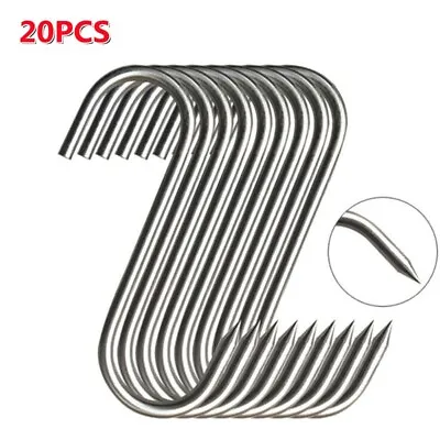 20Pcs Stainless Steel S Hooks With Sharp Tip Meat Hanging Hooks For Butcher Shop • £6.39