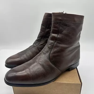 VINTAGE Hanover Brown Western Zip-boots Mens Size 8 EEE Ankle Boots Cowboy • $49.95