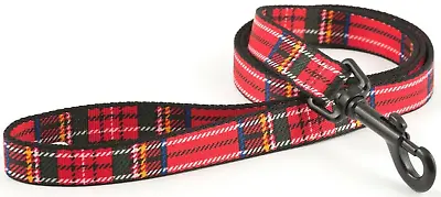 Tartan Dog Lead - Red. 100cm X 1.9cm. Dogs Up To 50KG. Trigger Clip Nylon. • £9.25