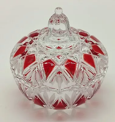 Red & Clear Glass Lidded Candy Bowl  - Possibly Walther Glass • £13.45