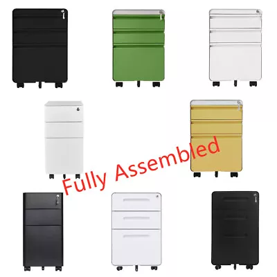 £79.99 • Buy 3 Drawers Mobile Filing Cabinet Metal Storage Drawer Profile Unit On 5 Castors