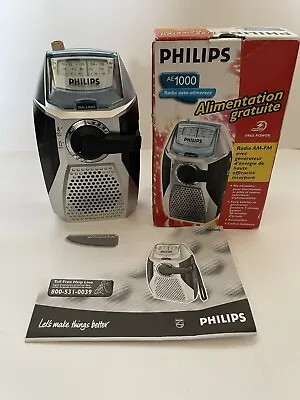 Philips AE1000 Portable Radio AM FM Self Powered Tuner Rechargeable Crank • $89.99