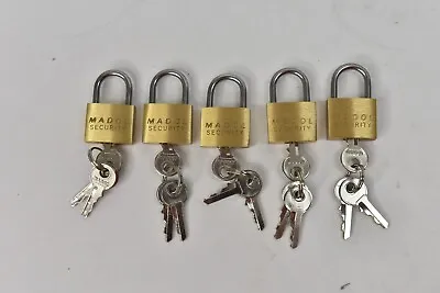 Mini Padlock Madol Brass 20mm Tiny Zipper Box Luggage Lock W/ 3 Keys - Lot Of 5 • $9.99