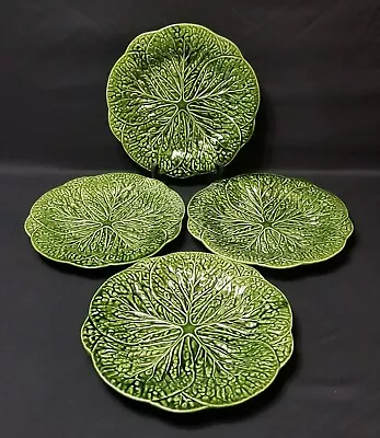 Set Of 4 Portugal Green Cabbage Leaf Majolica Plates 11 5/8  Made In Portugal • $100