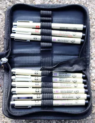 9 Assorted Pigma Micron Brush And Graphic Archival Ink Pens & Meeden Case EUC • $13.99