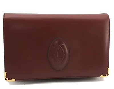 $82.50 • Buy Authentic Cartier Must De Cartier Clutch Hand Bag Leather Bordeaux Red 2141F