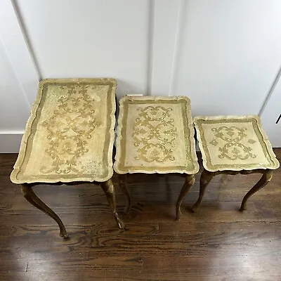 Vintage 1950s Italian Florentine Gilded Nesting Tables - Set Of 3 Made In Italy • $155