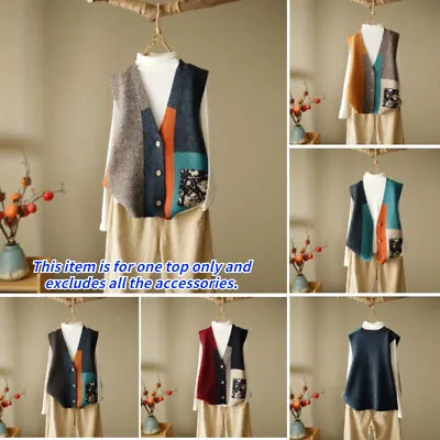 $18.04 • Buy Women Retro Knitted Cardigan Waistcoat Gilet Sleeveless Sweater V-neck Vest