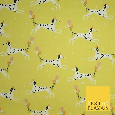 Yellow Dalmatian Party Hat Dog Balloons Digital Print 100% Cotton Fabric 8218 • £1.50