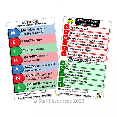 METHANE/ATMIST AMPLE ID Badge Flash Card Student Paramedics Ambulance • £3.75