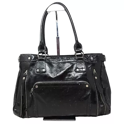 Longchamp Women Purse Vtg Black Patent Leather Tote Zip Pocket Shoulder Bag FLAW • $35