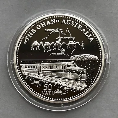 VANUATU  Silver Coin 50 Vatu 2010  Locomotive THE GHAN Railway  Proof • $117