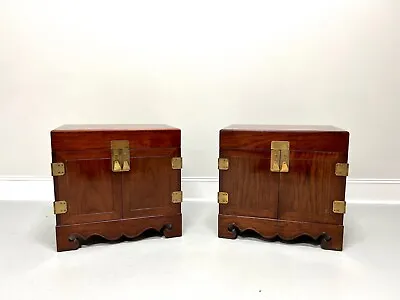 Michael Taylor For BAKER Mahogany Asian Inspired Chinoiserie Nightstands - Pair • $1995