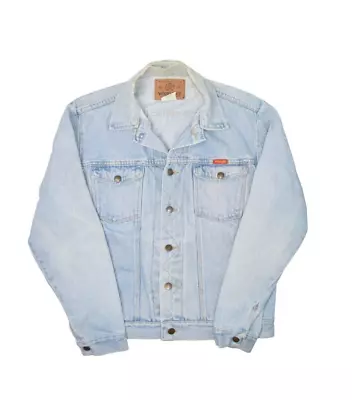 Vintage Wrangler Denim Jacket Mens M Light Wash Jean Trucker 14oz Cowboy • $44.94