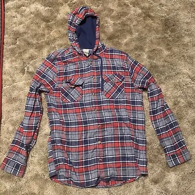 $10 • Buy Open Trails Mens Size XL Red Plaid Flannel Shirt Button Up Hooded