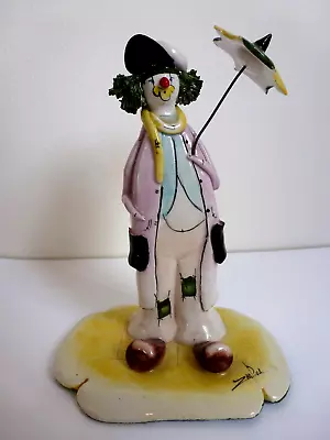 ZAMPIVA Ceramic Clown Figurine W. Umbrella Italy Pottery Spaghetti Hair Vintage • £14.99