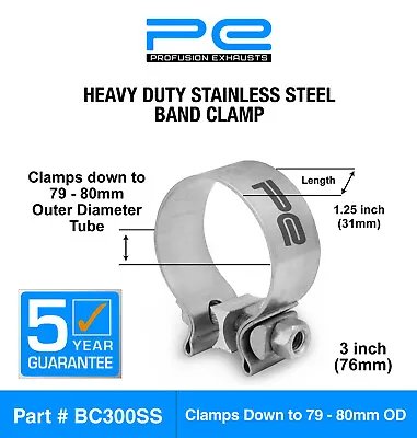 Exhaust Band Clamp 3  Inch 76mm (79-80mm) Heavy Duty Stainless Steel Clamp • £13.63