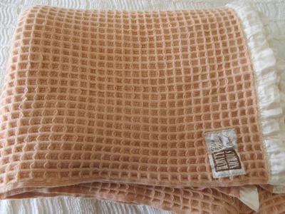 £35 • Buy Harvey Nichols 1960s Vintage Blanket 100% Merino Wool Waffle Satin Edge 69x81 
