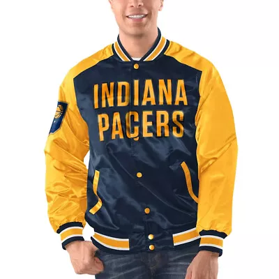 NBA Indiana Pacers Navy Blue Golden Satin Letterman Baseball Varsity Jacket • $85