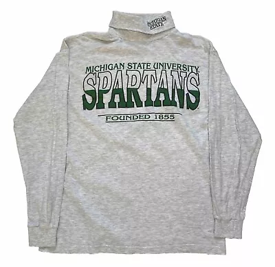 Vintage 90s Michigan State Spartans Turtle Neck Long Sleeve Shirt Size Large • $39.95