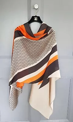 Ladies Orange  Arty Abstract  Print Long  Dressy  Large Chic Neck Scarf  Shawl • £45