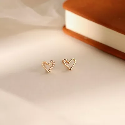 Gold Plated 925 Silver Cute Love Heart Multi CZ Stud Earrings Women Girl Gift • £3.36