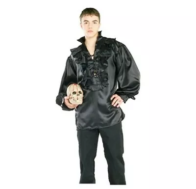 Rubie's Mens M Shirt Blk Satin Pirate Medieval Renaissance Halloween Cosplay NWT • $18.99