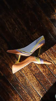 Nina Orange Yellow & Purple Stripes Size 7 High Heels - Gently Worn  • $20