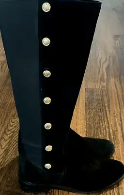 Vince Camuto Vacilla Suede Riding Boots Black  W/Gold Buttons Women's Size 7.5 M • $36.95