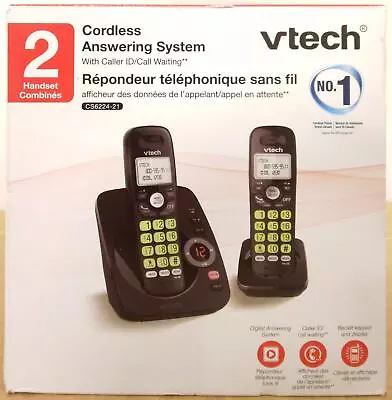 NEW OPEN BOX VTech CS6224-21 Cordless Answering System 2-Handset Black $50 • $1.38