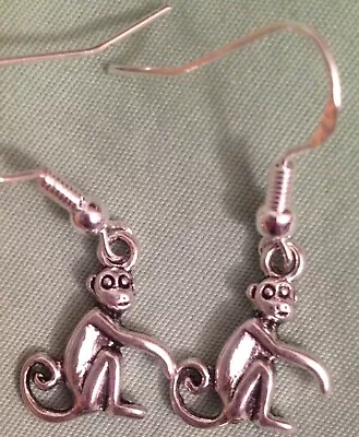 MONKEY EARRINGS - Pewter With Sterling Silver Ear Wires CAPUCHIN MACAQUE GIBBON • $15.99