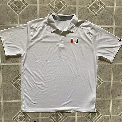 Nike Miami Hurricanes Mens Size XL Dri-Fit Polo White Button Short Sleeve Shirt • $21.99