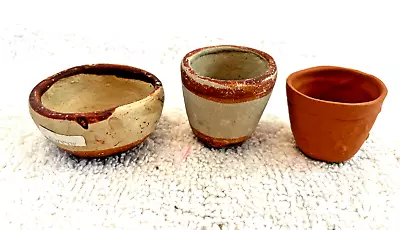 3 VTG Hand Crafted Miniature Pottery Pots Bowl Mexico 1.25 T Dollhouse Diorama B • $16.12