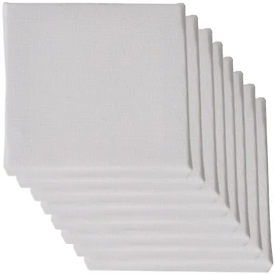 8 X BLANK WHITE MINI CANVAS 7cm Square Small Plain Framed Painting Art Board Set • £5.98