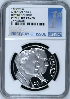 :2015-W S1$ March Of Dimes Commemorative-Silver-Dollar FDOI NGC PF-70-Ultra-Cam • $135