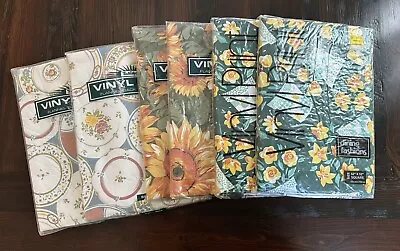 Lot Of 6 52 In Square Vinyl Table Cloths Flannel Backed Vintage 90s NIP • $19.77