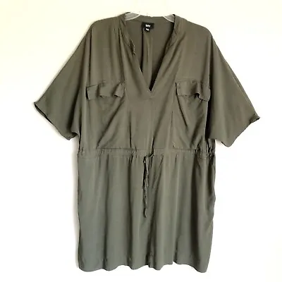 Mossimo Sz XXL Dress Army Green Rayon V-Neck Drawstring Waist Pockets • $12.99