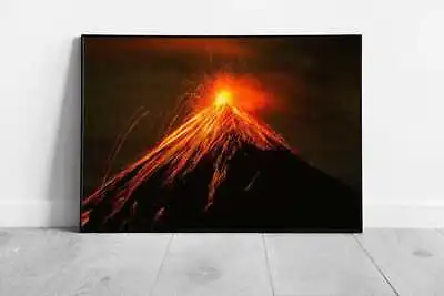 Fiery Erupting Volcano At The Night Lava Magma Natural Event Wall Art Print On • $18.86