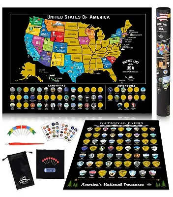 $24.97 • Buy Scratch Off Map United States + ALL 63 US National Parks Poster USA Travel