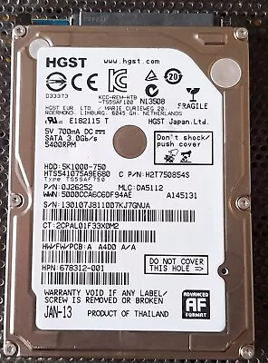 Hitachi HGST Travelstar HTS541075A9E680 5K1000 750GB 2.5  Laptop Hard Drive HDD • £10