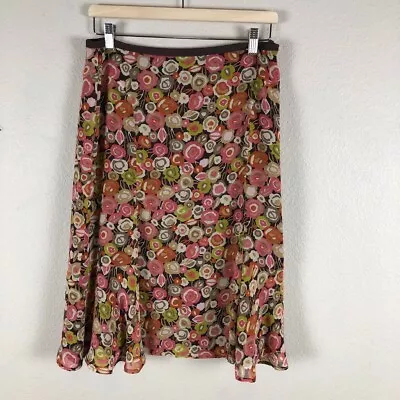 Sigrid Olsen Skirt Womens 6 Brown Floral Midi Colorful Career Workwear Casual • $12.73