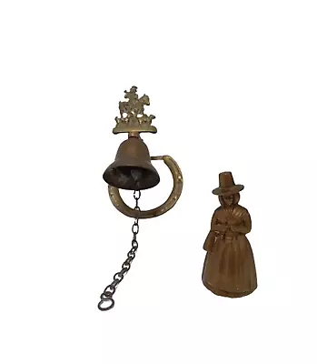 Vintage Brass Doorbell Crinoline Lady Table Bell + Horse & Hound Door Knocker • £9.99