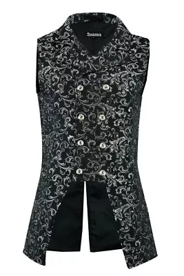 Men's Double Breasted GOVERNOR Silver Vest Waistcoat Brocade Gothic Steampunk • $44.25